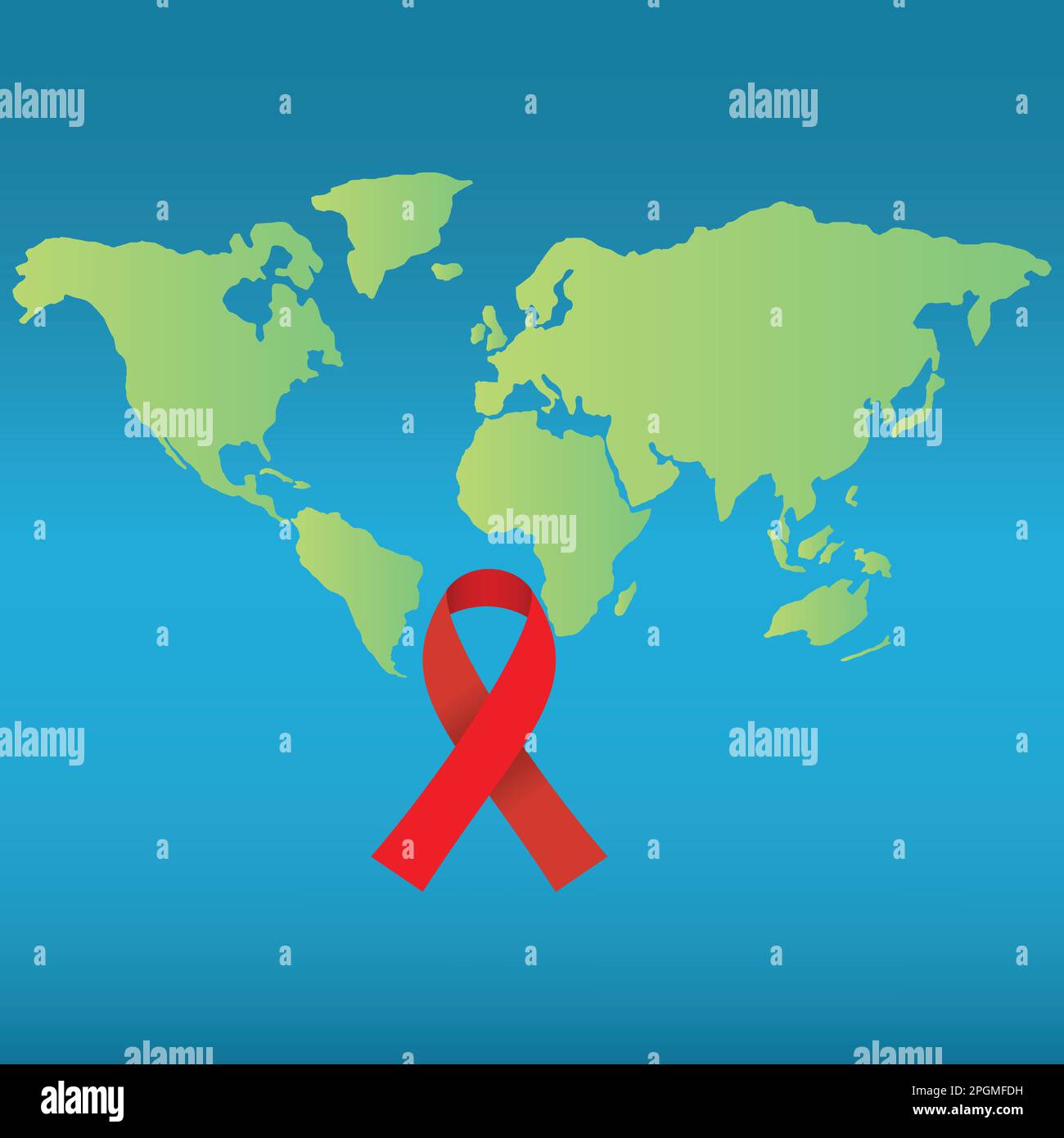 Mappa della terra con nastro rosso, consapevolezza della giornata mondiale dell'AIDS Illustrazione Vettoriale