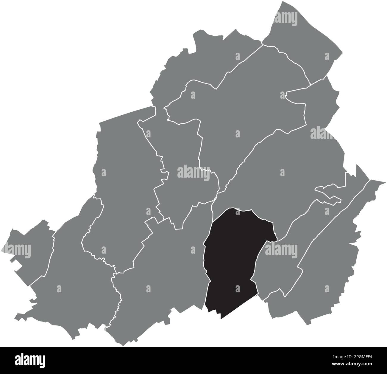 Nero piano vuoto evidenziato mappa della località DEL COMUNE DI SAINT-VAAST all'interno grigio mappa amministrativa di LA LOUVIÈRE, Belgio Illustrazione Vettoriale