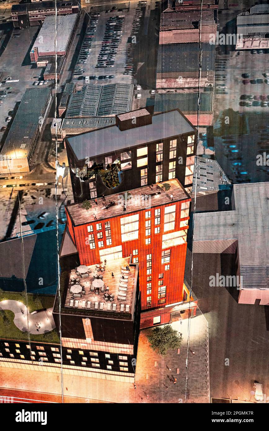 Pubblicità di incatuaggio intorno al cantiere di costruzione a Liverpool Foto Stock