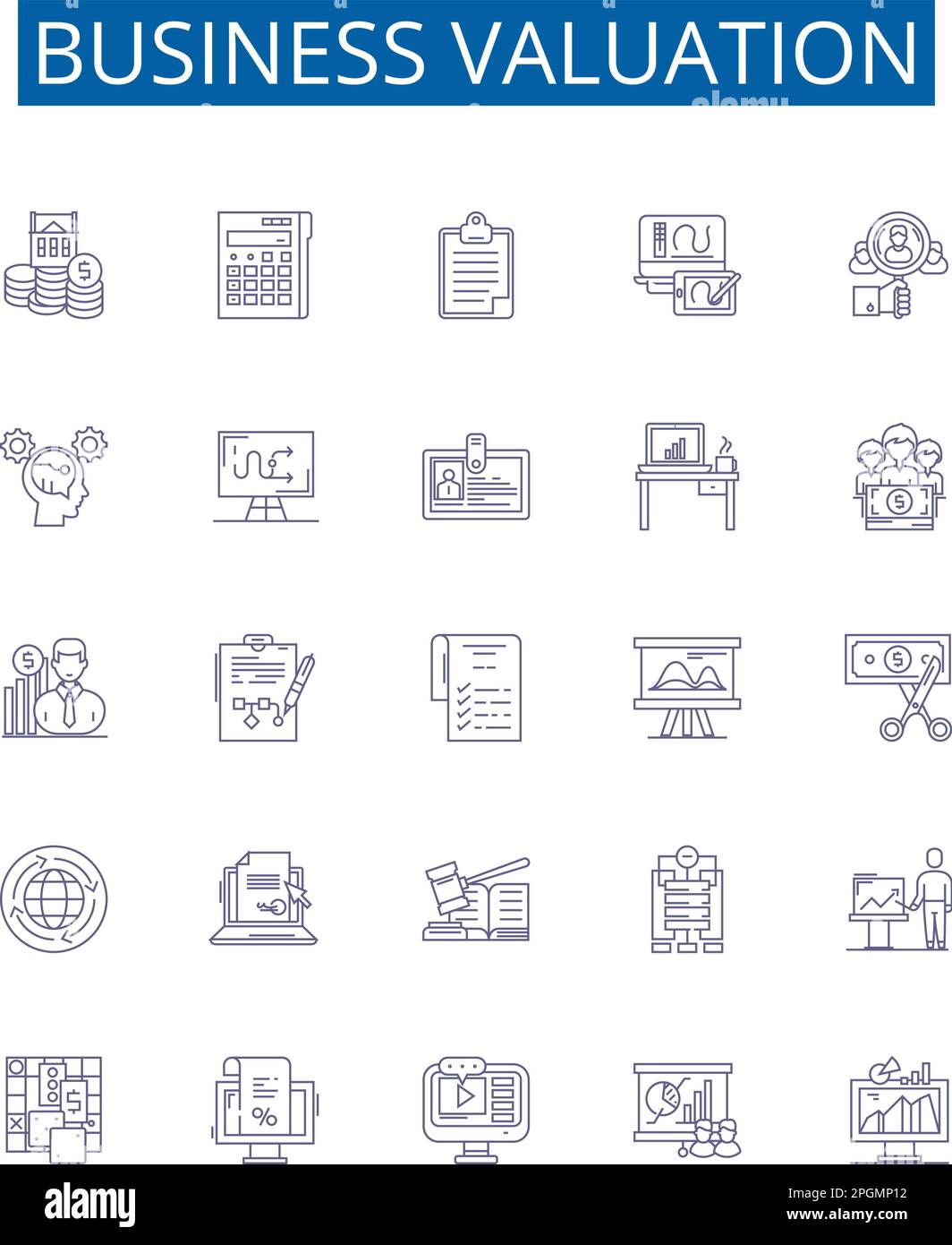 Linea di valutazione commerciale icone segno set. Progettare la raccolta di valutazione, attività, attività, responsabilità, flusso di cassa, Concetto di equity, profit, Market Outline Illustrazione Vettoriale