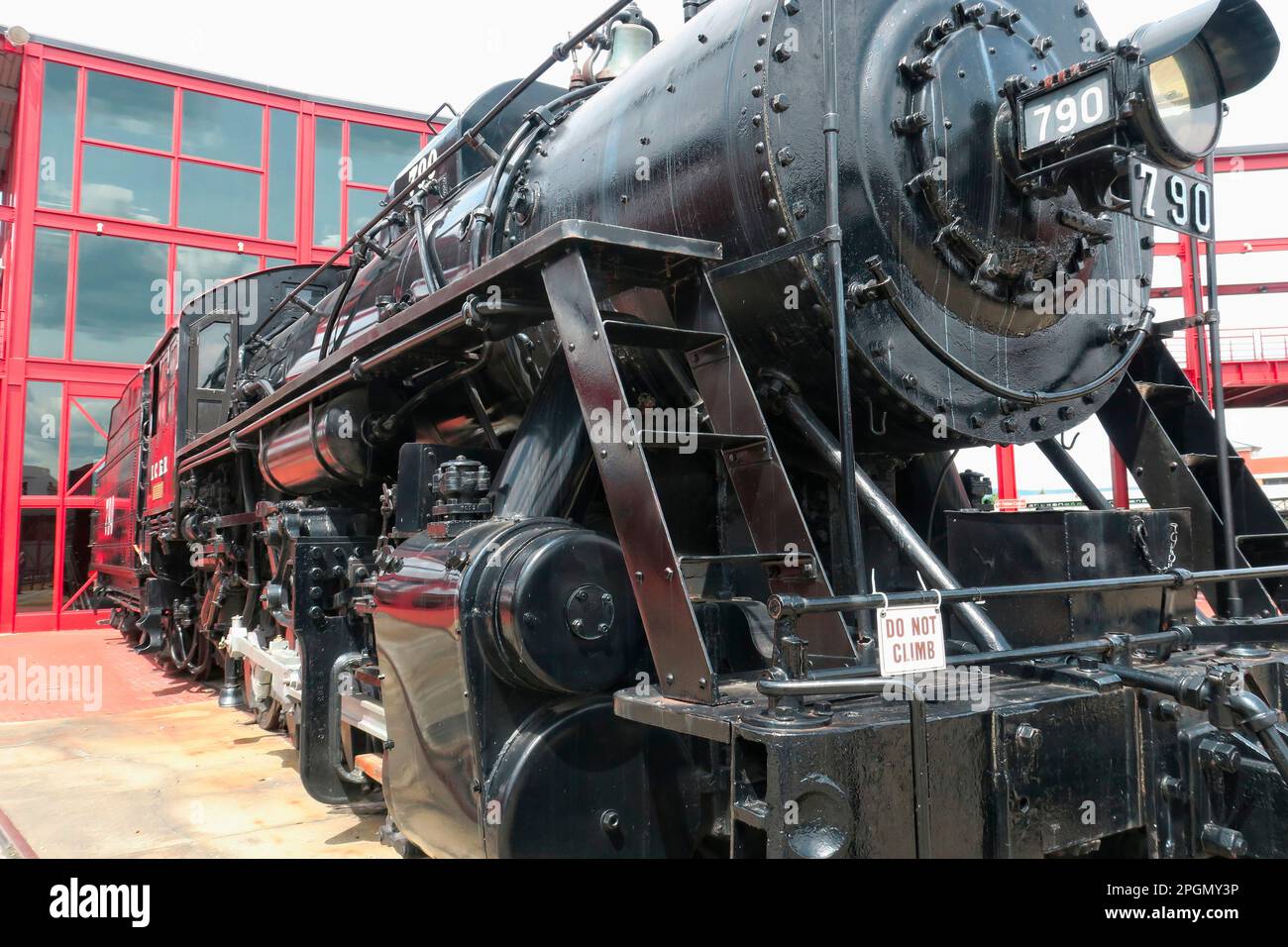 Scena della locomotiva a vapore restaurata presso il sito storico nazionale di Steamtown a Scranton, Pennsylvania Foto Stock