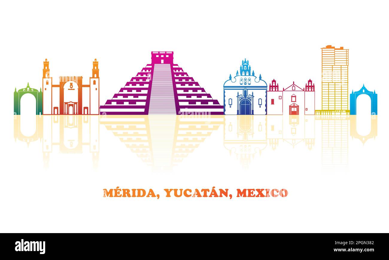 Panorama colorato della città di Merida, Yucatan, Messico - illustrazione vettoriale Illustrazione Vettoriale