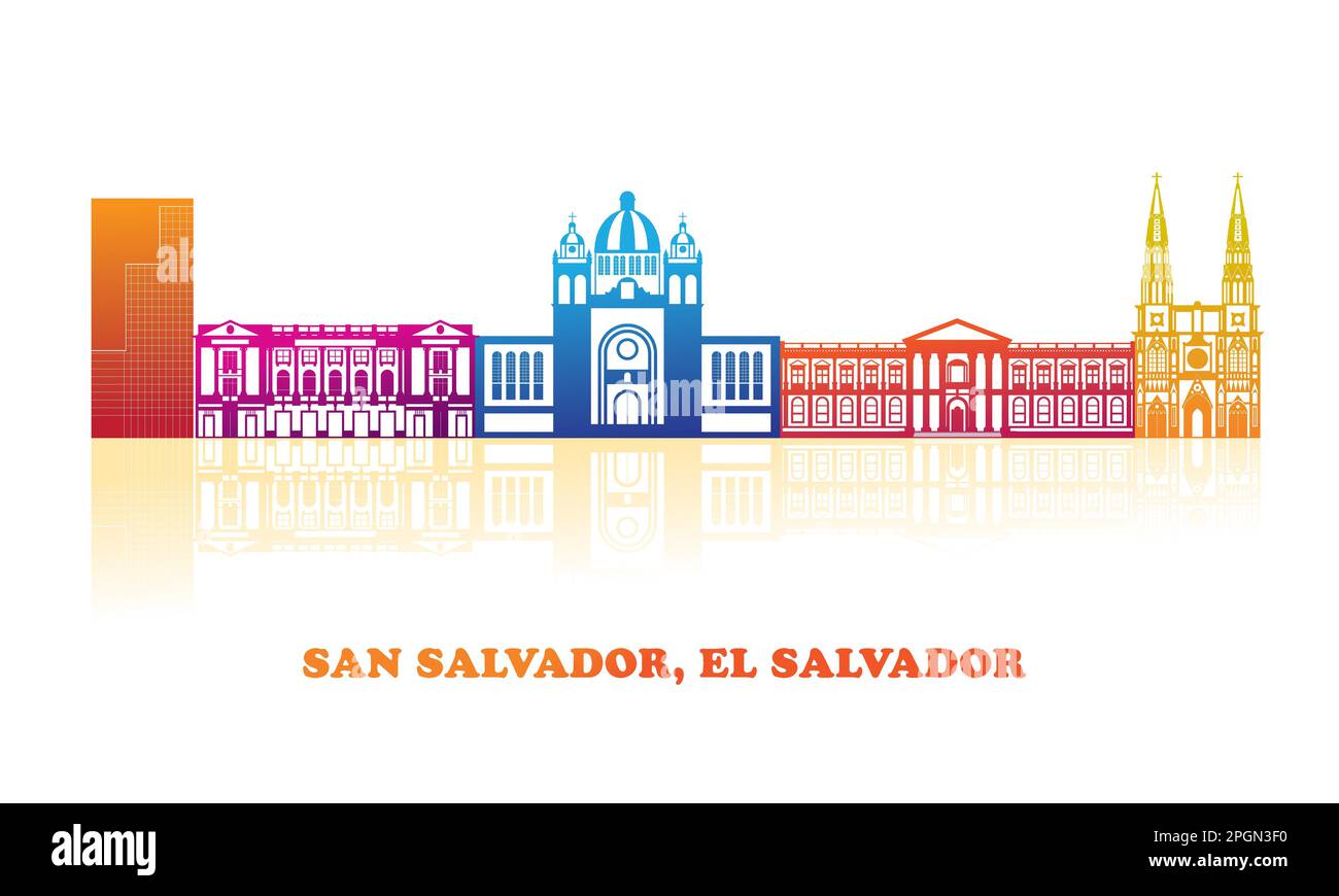 Panorama colorato della città di San Salvador, El Salvador - illustrazione vettoriale Illustrazione Vettoriale