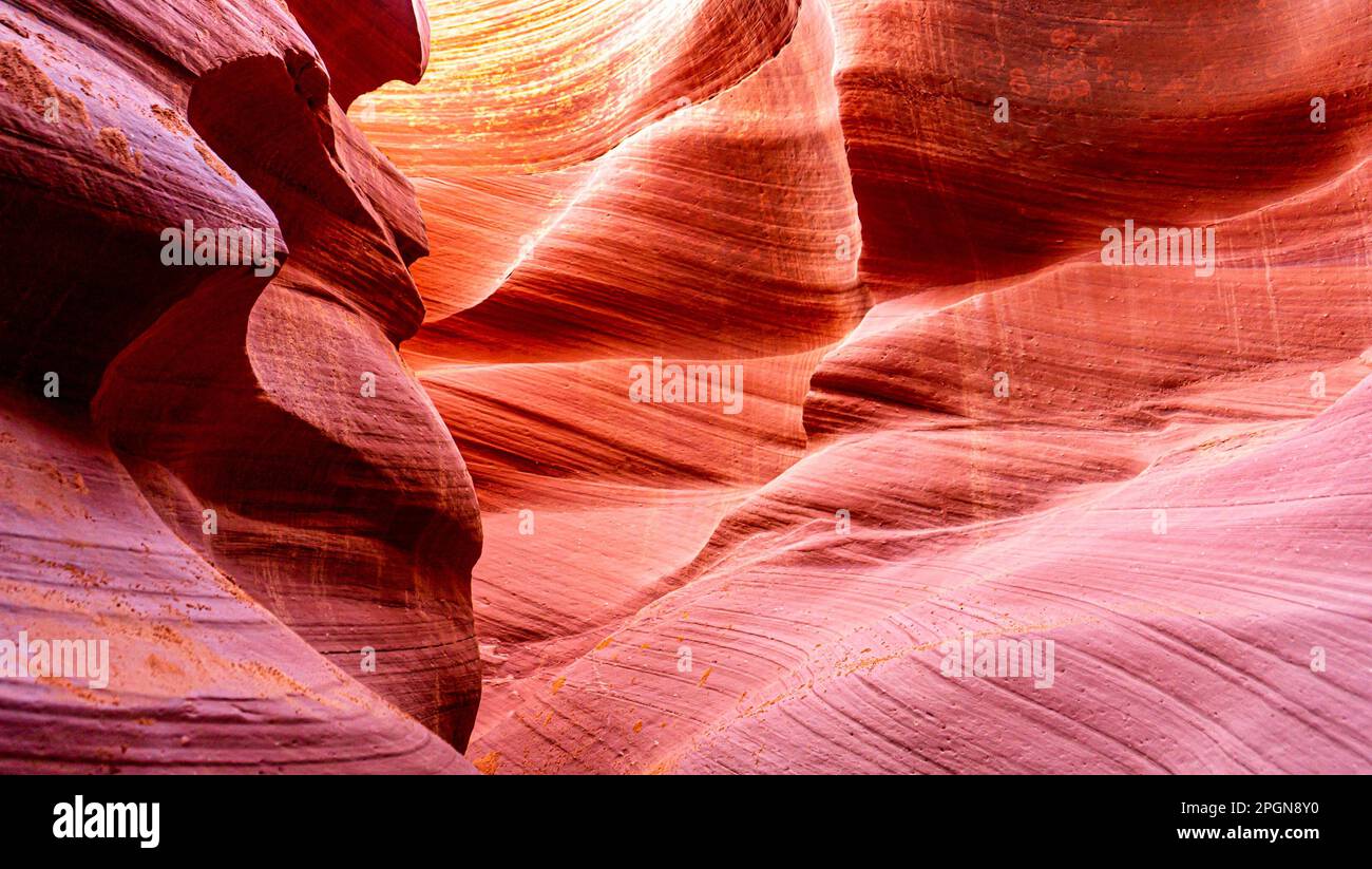 Intagliato dal tempo - i modelli e le curve vorticose delle pareti di arenaria nell'Alto Antelope Canyon rivelano l'incredibile potenza delle forze erosive della natura. Foto Stock