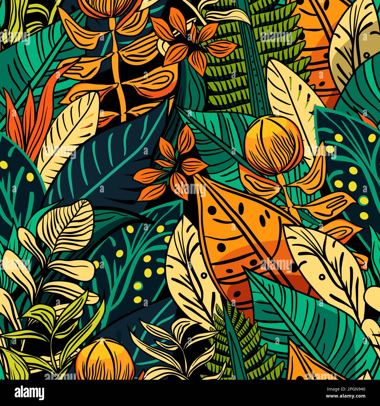 Disegno tropicale senza cuciture con fiori e foglie vettore illustrazione Illustrazione Vettoriale