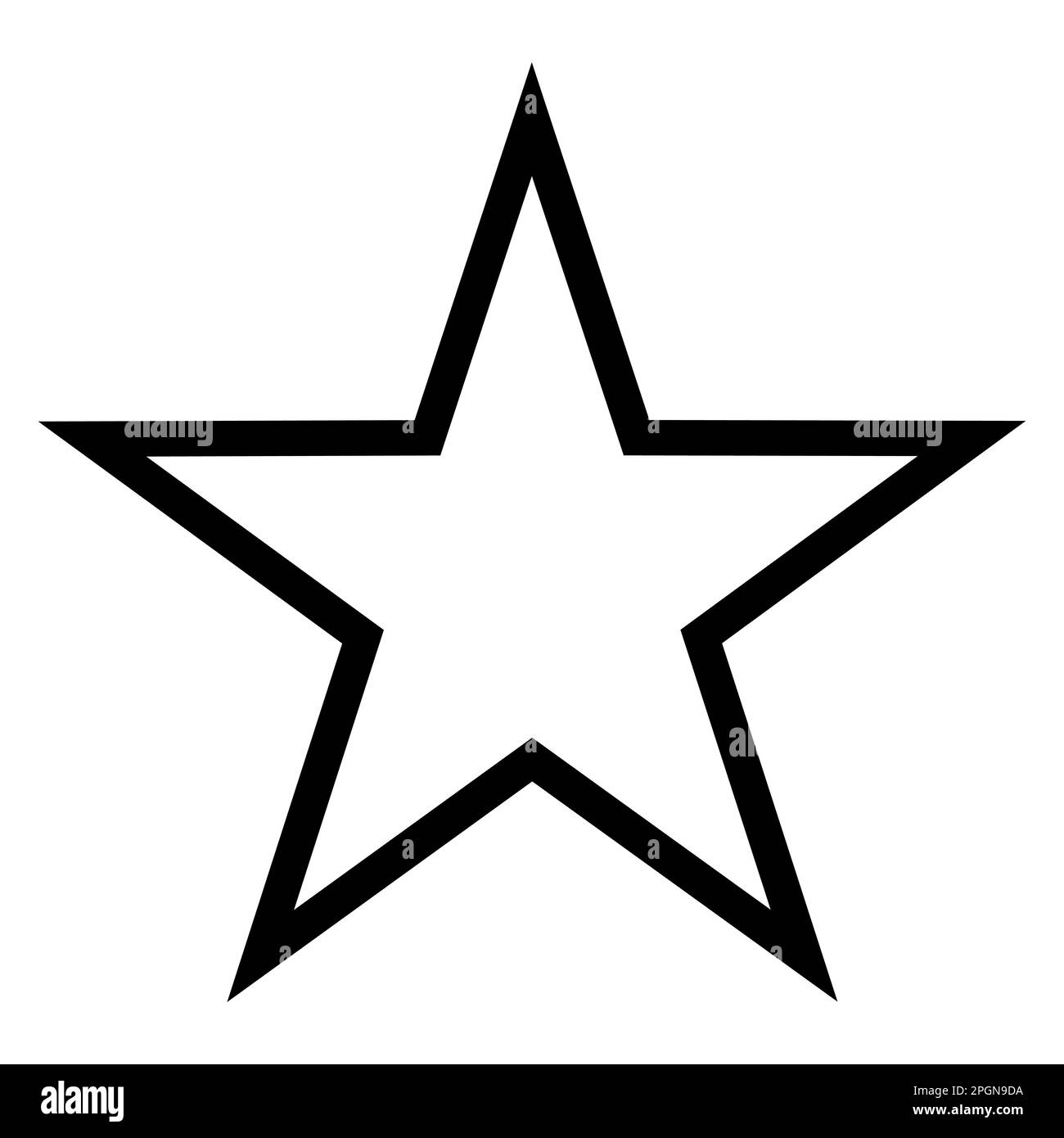 Semplice grafica vettoriale monocromatica di una stella a cinque punte su sfondo bianco. Tutti i lati e gli angoli sono uguali tra loro Illustrazione Vettoriale
