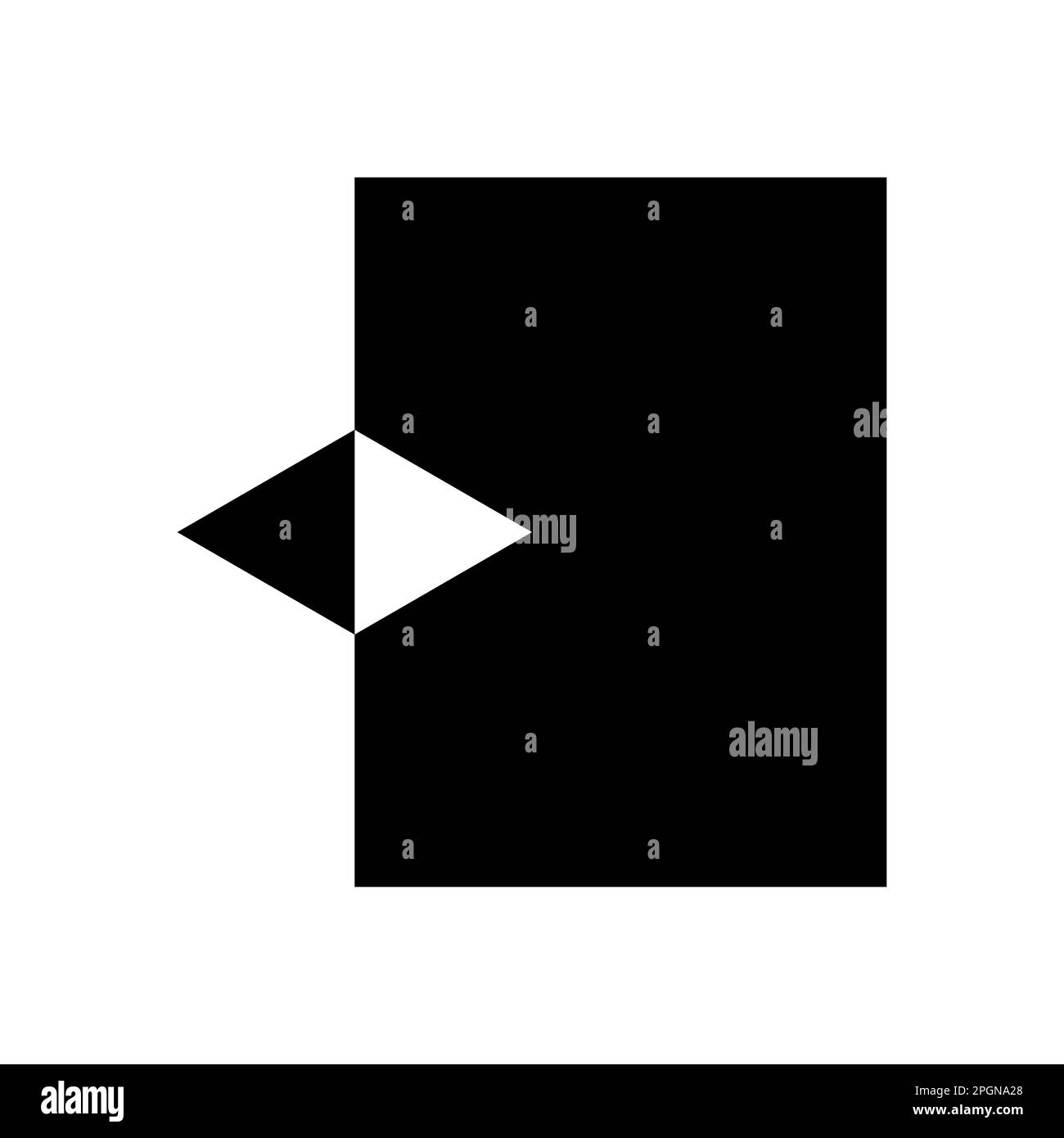 Immagine vettoriale monocromatica di un rettangolo nero con una sezione triangolare rimossa e ruotata per essere adiacente al blocco Illustrazione Vettoriale