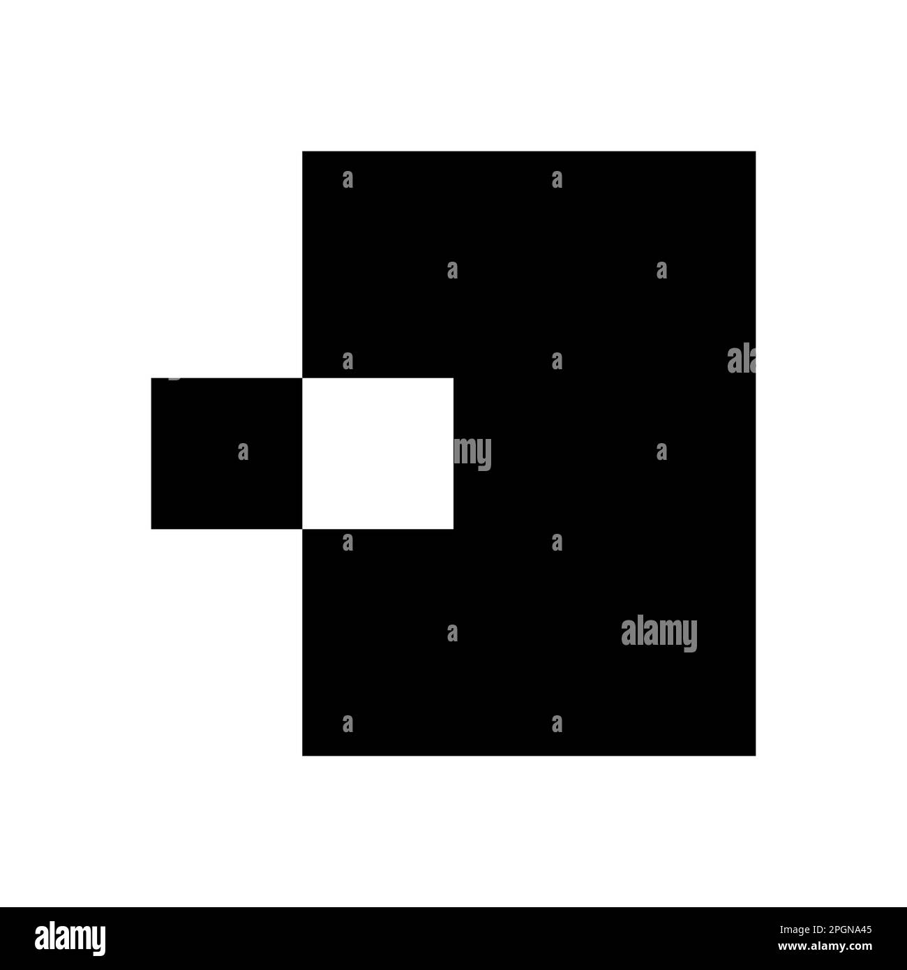 Immagine vettoriale monocromatica di un rettangolo nero con una sezione quadrata rimossa e ruotata per essere adiacente al blocco Illustrazione Vettoriale