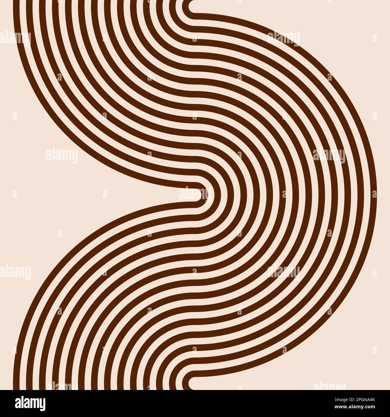 Grafica vettoriale marrone e beige di semicerchi concentrici equidistanziati che si uniscono per formare un serpente continuo Illustrazione Vettoriale