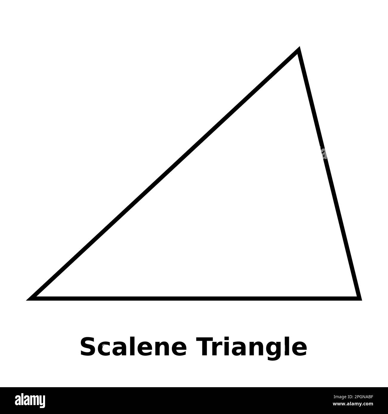 Semplice grafica vettoriale monocromatica di un triangolo scalenico. Si tratta di una forma con tre lati, tutti di lunghezza diversa e tutti e tre gli angoli diversi Illustrazione Vettoriale