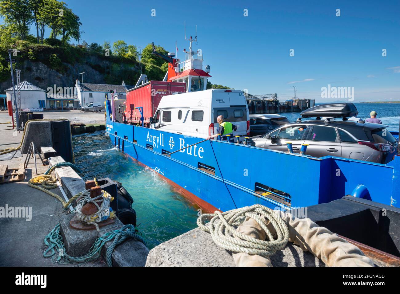 Scotland Islay, porto di Port Askaig e traghetto per il Giura Foto Stock