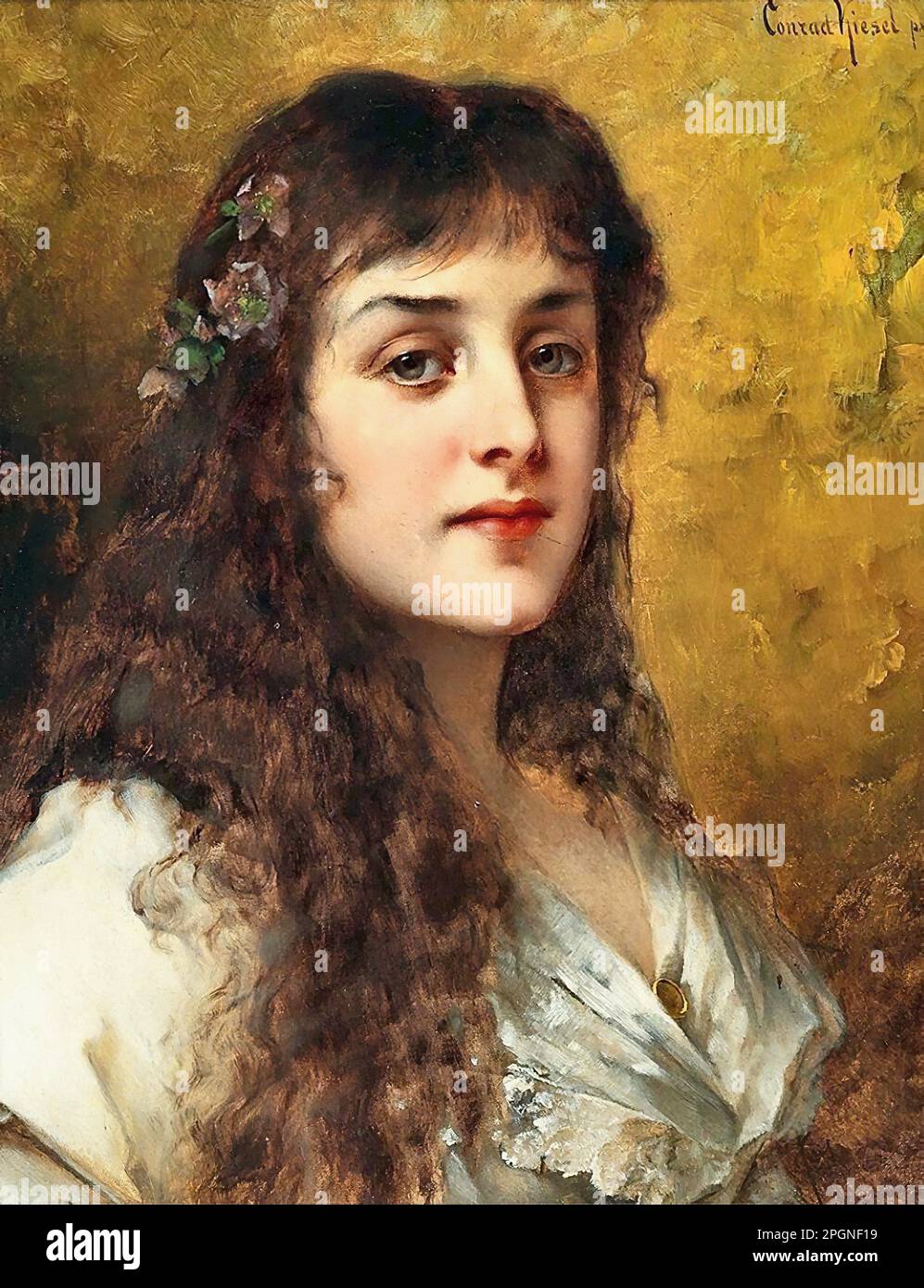 Kiesel Conrad - Ritratto di una Signora con le rose di Natale nei suoi capelli - Scuola tedesca - 19th ° secolo - Kiesel Conrad - Ritratto di una Signora con le rose di Natale nei suoi capelli - Scuola tedesca - 19th ° secolo Foto Stock