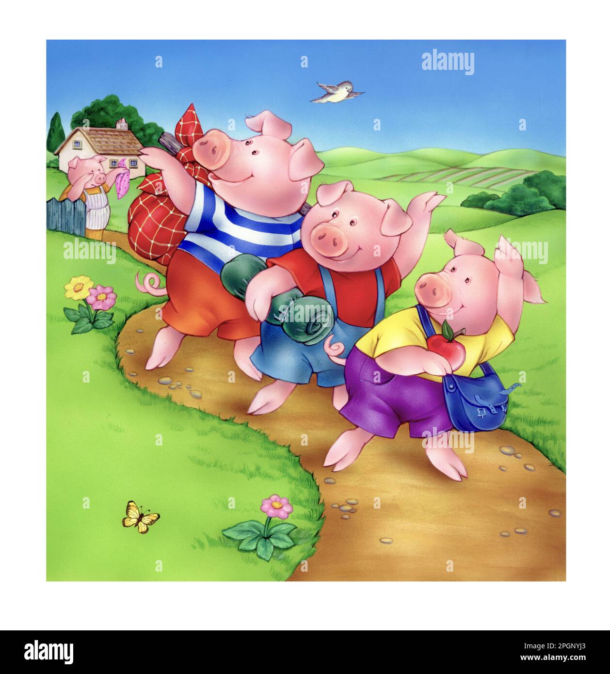 Libri di storia per bambini-3 piccoli maiali che lasciano casa Foto Stock