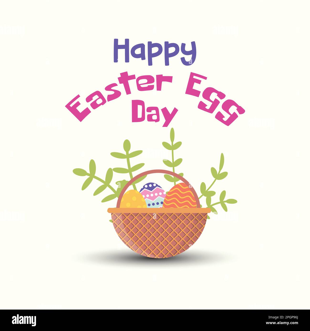 Felice pasqua uovo cestello illustrazione vettore con foglia naturale Illustrazione Vettoriale