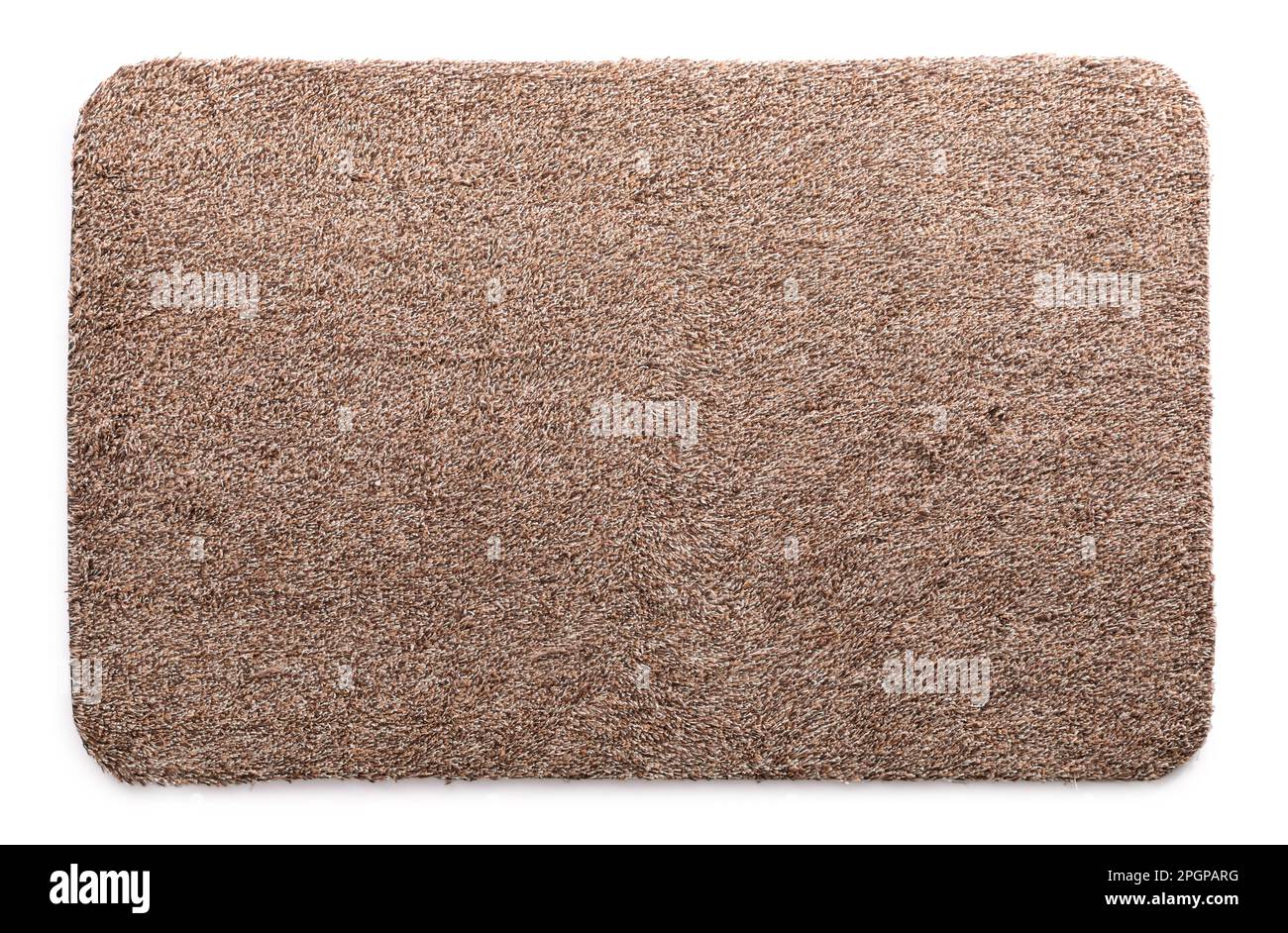 Nuovo tappetino della portiera pulito su sfondo bianco, vista dall'alto Foto Stock
