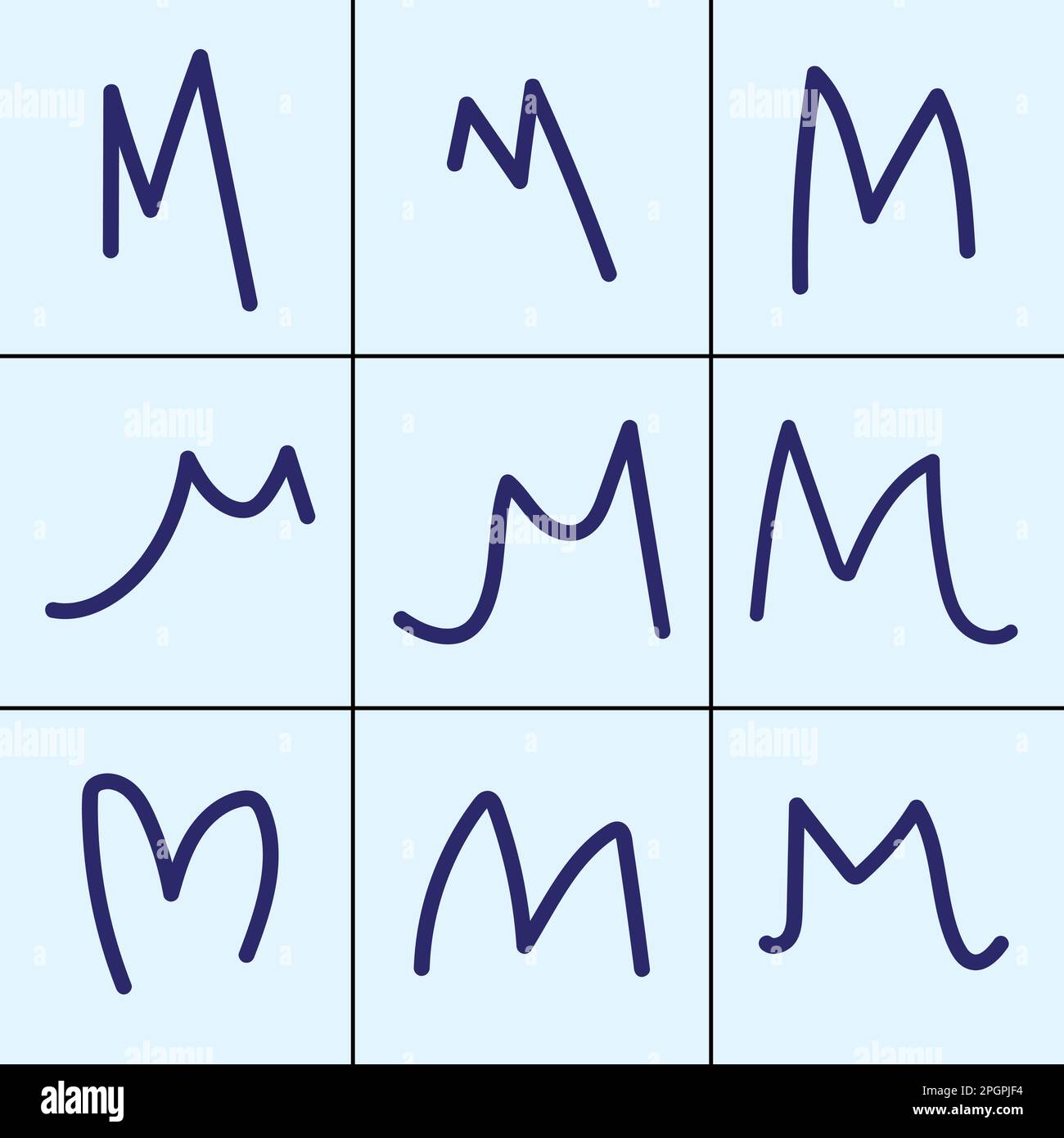 Set di lettera M, lettera M firma, disegno a mano Illustrazione Vettoriale