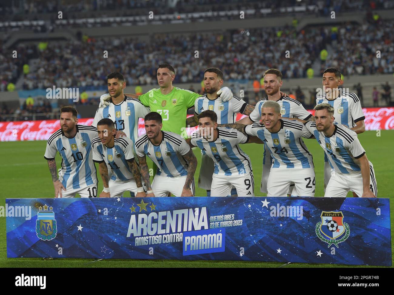 23rd marzo 2023: Belgrano, Buenos Aires, Argentina: Calcio internazionale amichevole, Argentina contro Panama: Linea di partenza per l'Argentina Foto Stock