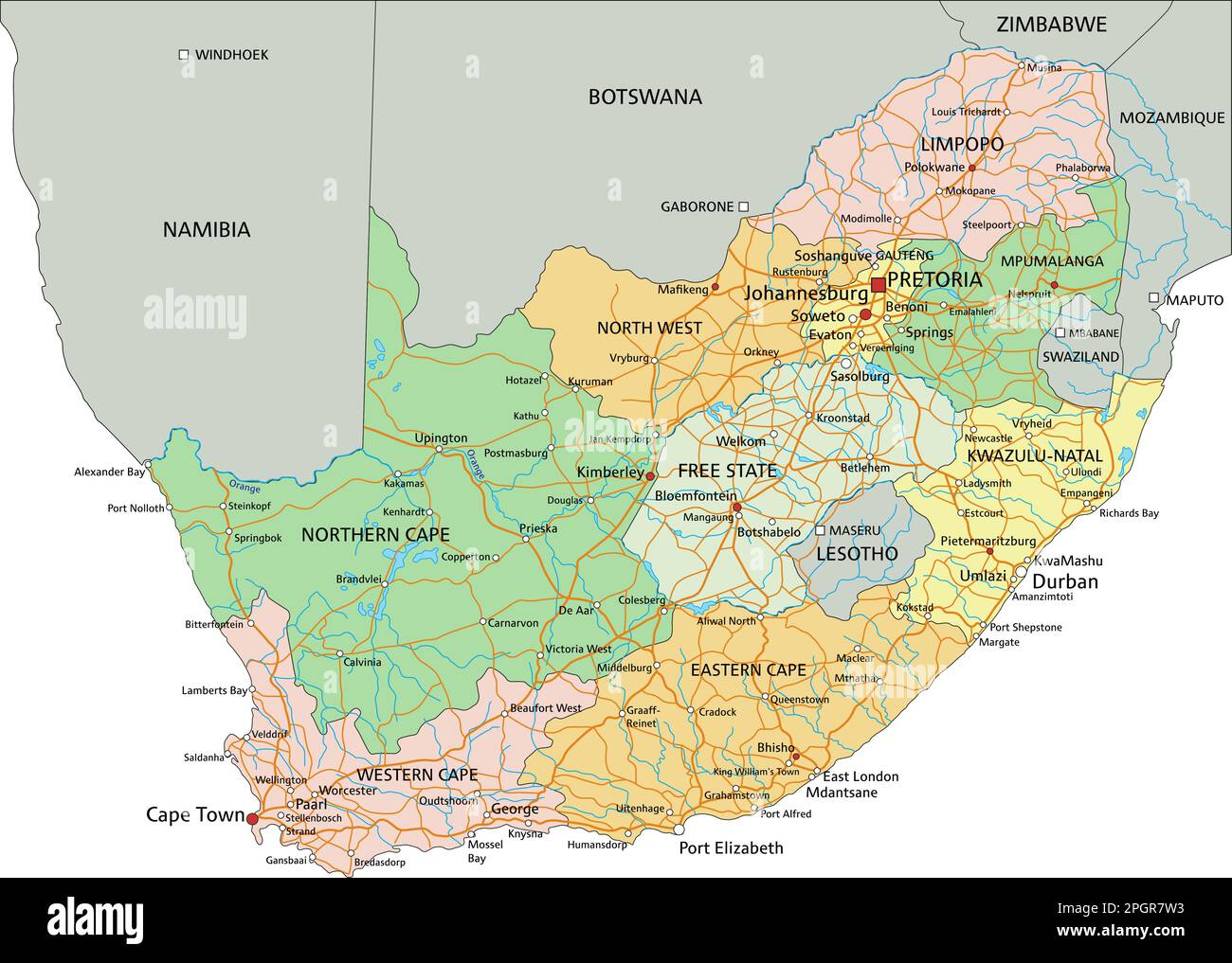 Sudafrica - Mappa politica modificabile molto dettagliata con etichettatura. Illustrazione Vettoriale Sudafrica - Mappa politica modificabile molto dettagliata con etichettatura. Illustrazione Vettoriale