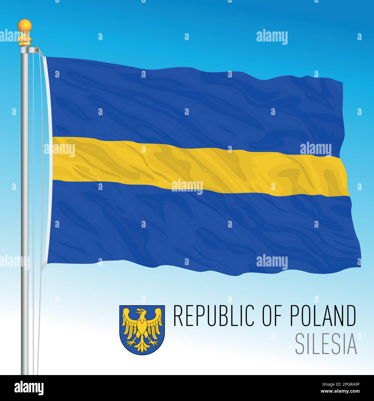 Bandiera regionale della Slesia e stemma, Repubblica di Polonia, paese europeo, illustrazione vettoriale Illustrazione Vettoriale