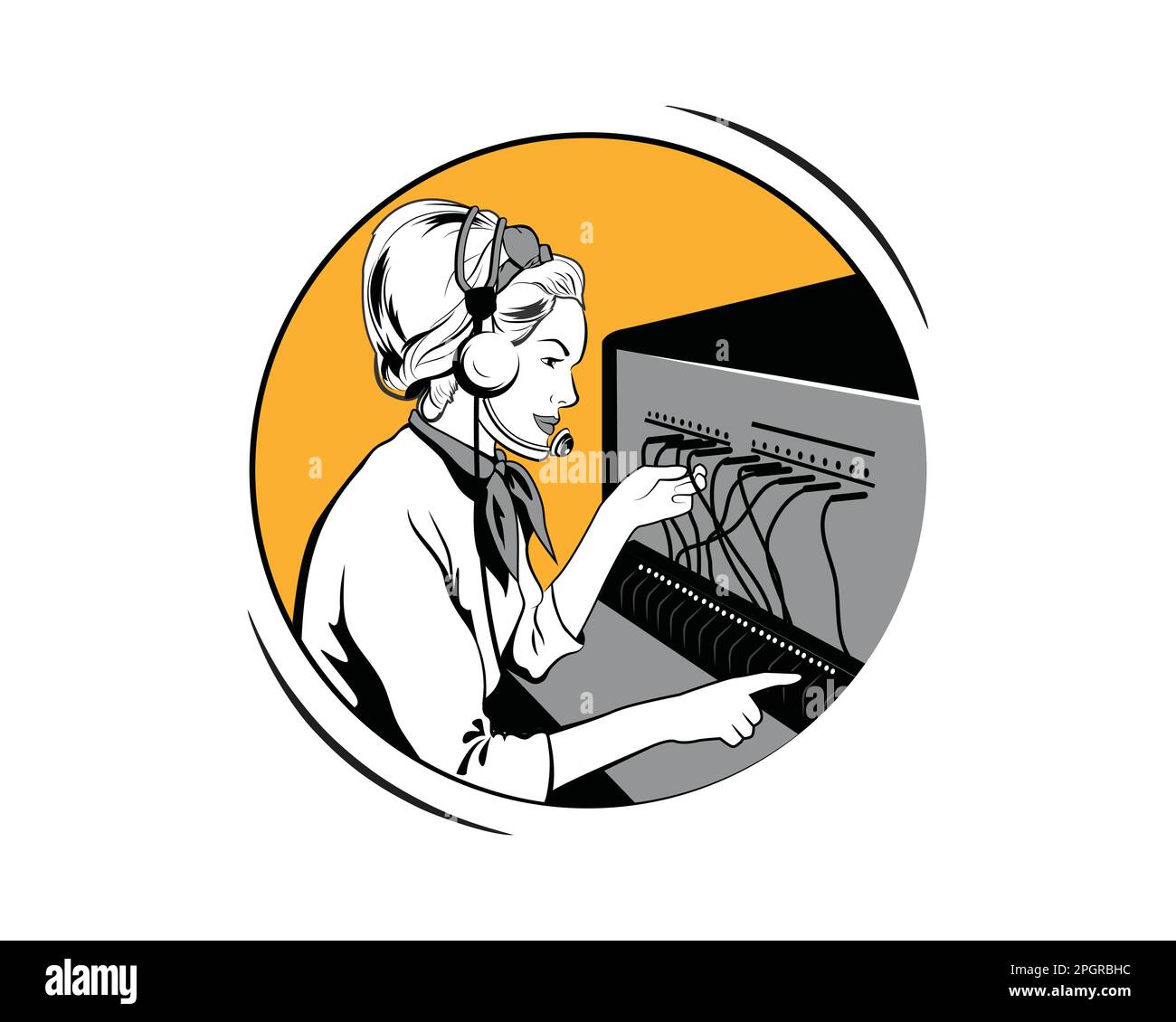 International Woman Operator Alphabet Radiotelephony Illustrazione con semplice Illustrazione, Patch e Badge stile visivo Illustrazione Vettoriale