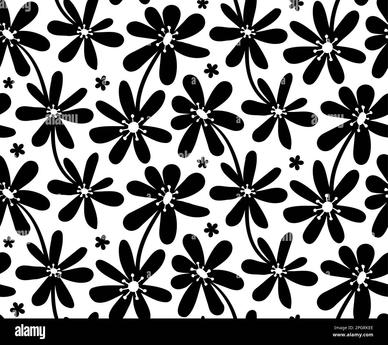 Fiore nero su sfondo bianco. Ripetizione senza giunture. Illustrazione vettoriale Illustrazione Vettoriale