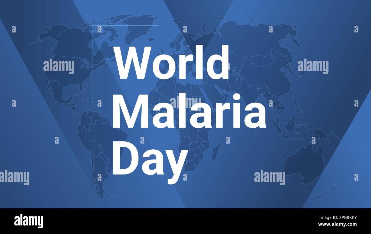 Tessera di festa internazionale per la Giornata Mondiale della malaria. Poster con mappa terrestre, sfondo con linee sfumate blu, testo bianco. Banner dal design piatto. Vettore illu Illustrazione Vettoriale