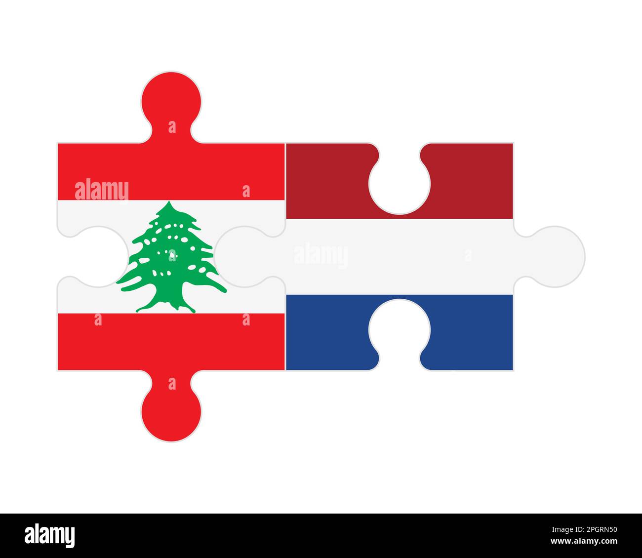 Puzzle collegato di bandiere del Libano e dei Paesi Bassi, vettore Illustrazione Vettoriale