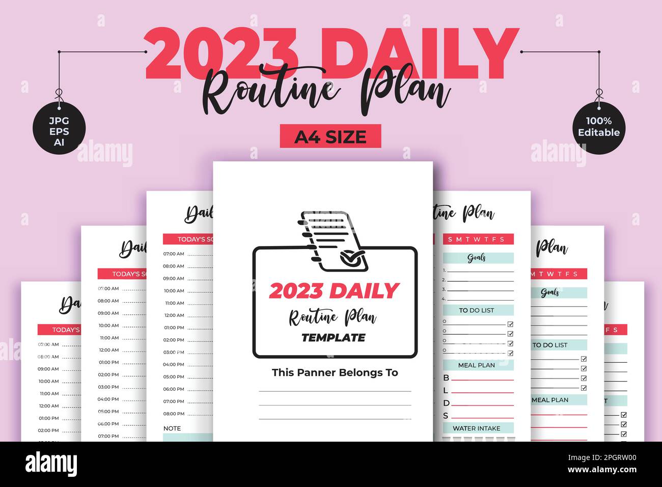 2023 piano di routine giornaliero interno basso e senza contenuto modello libro Illustrazione Vettoriale