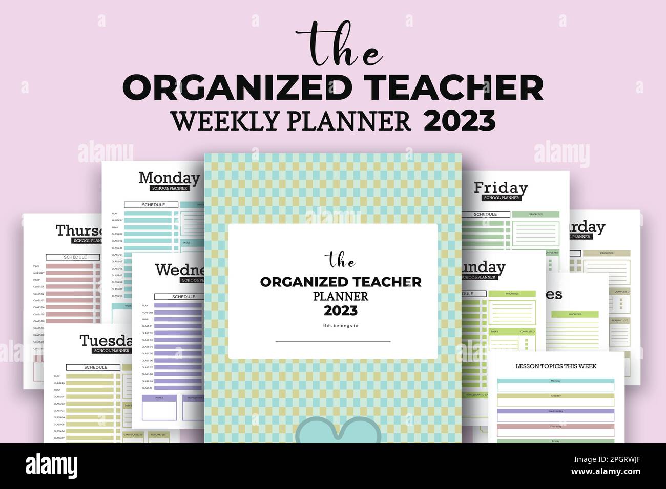 Il pacchetto organizzato Teacher Weekly Planner 2023 KDP Interior Illustrazione Vettoriale