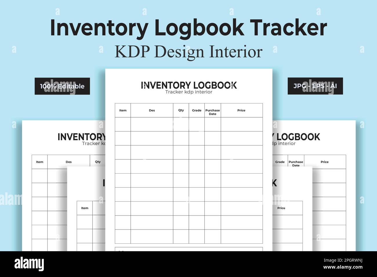 Inventory Logbook Tracker KDP Interior Low e No Content Book Illustrazione Vettoriale