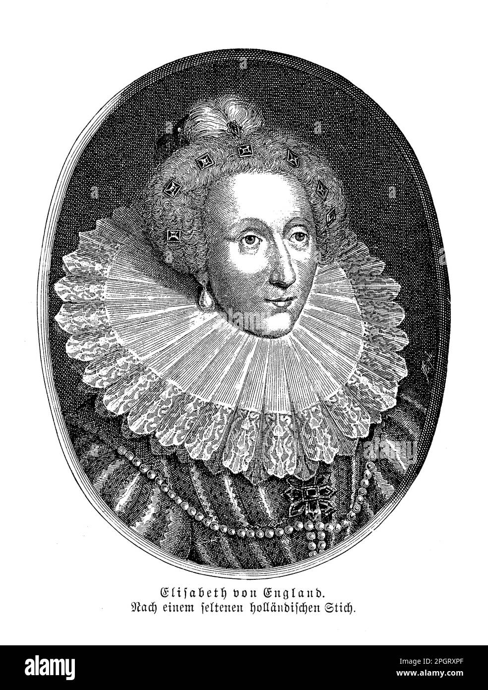 Elisabetta i d'Inghilterra in un raro ritratto olandese fu uno dei monarchi più potenti e di successo della storia inglese. Regnò dal 1558-1603 e supervisionò il fiorire della cultura rinascimentale inglese, la sconfitta dell'Armada spagnola e l'istituzione della Chiesa anglicana. Foto Stock
