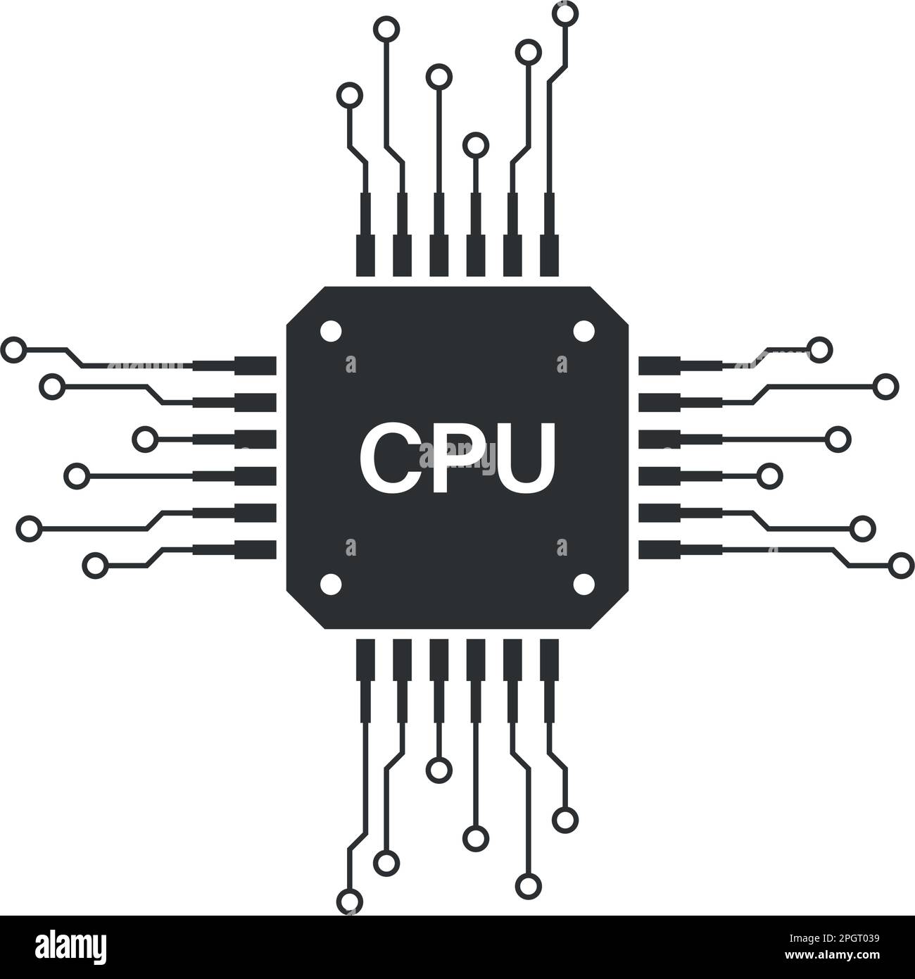 Icona CPU per computer e smartphone in stile piatto. Illustrazione del vettore del chipset del processore su sfondo isolato. Concetto commerciale di segno di Microchip. Illustrazione Vettoriale