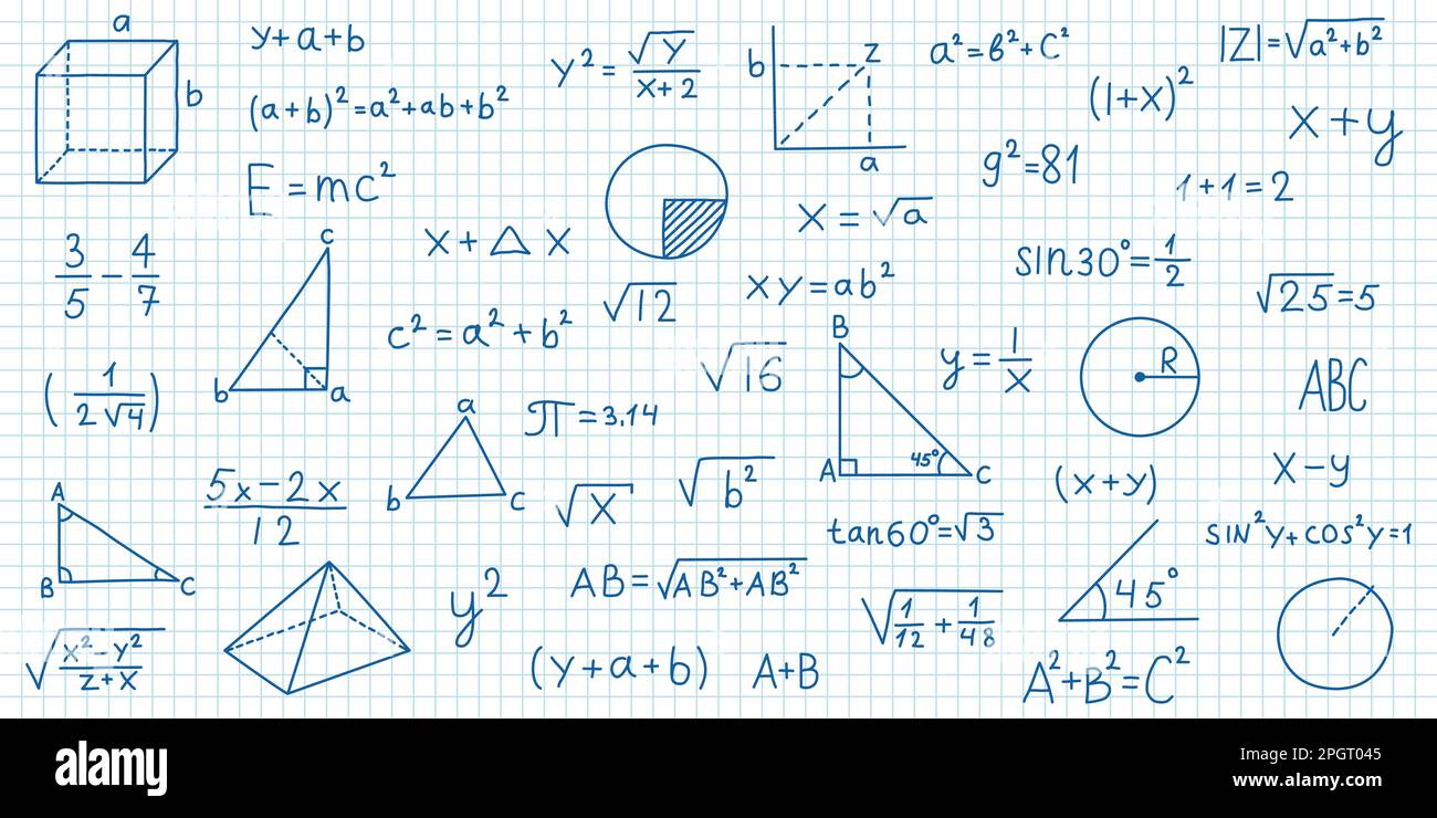 Icona dei simboli matematici disegnati a mano in stile piatto. Illustrazione vettoriale della formula matematica su sfondo isolato. Scuola istruzione segno business concetto. Illustrazione Vettoriale