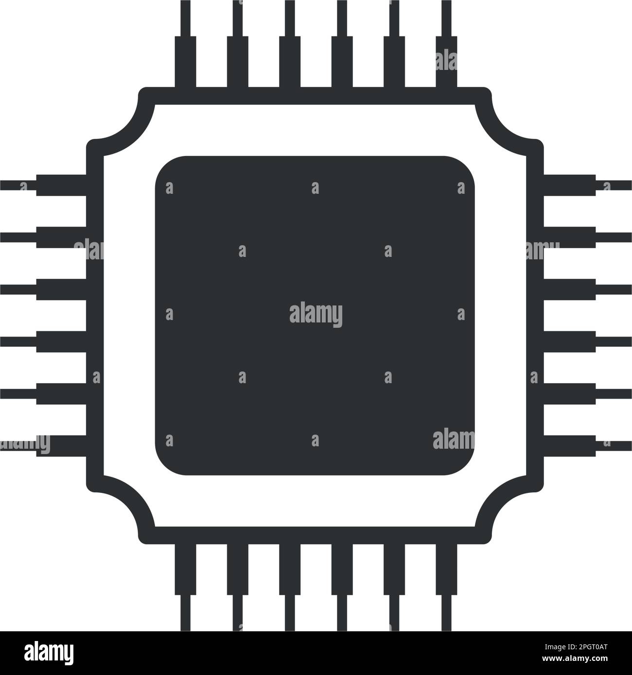 Icona CPU per computer e smartphone in stile piatto. Illustrazione del vettore del chipset del processore su sfondo isolato. Concetto commerciale di segno di Microchip. Illustrazione Vettoriale
