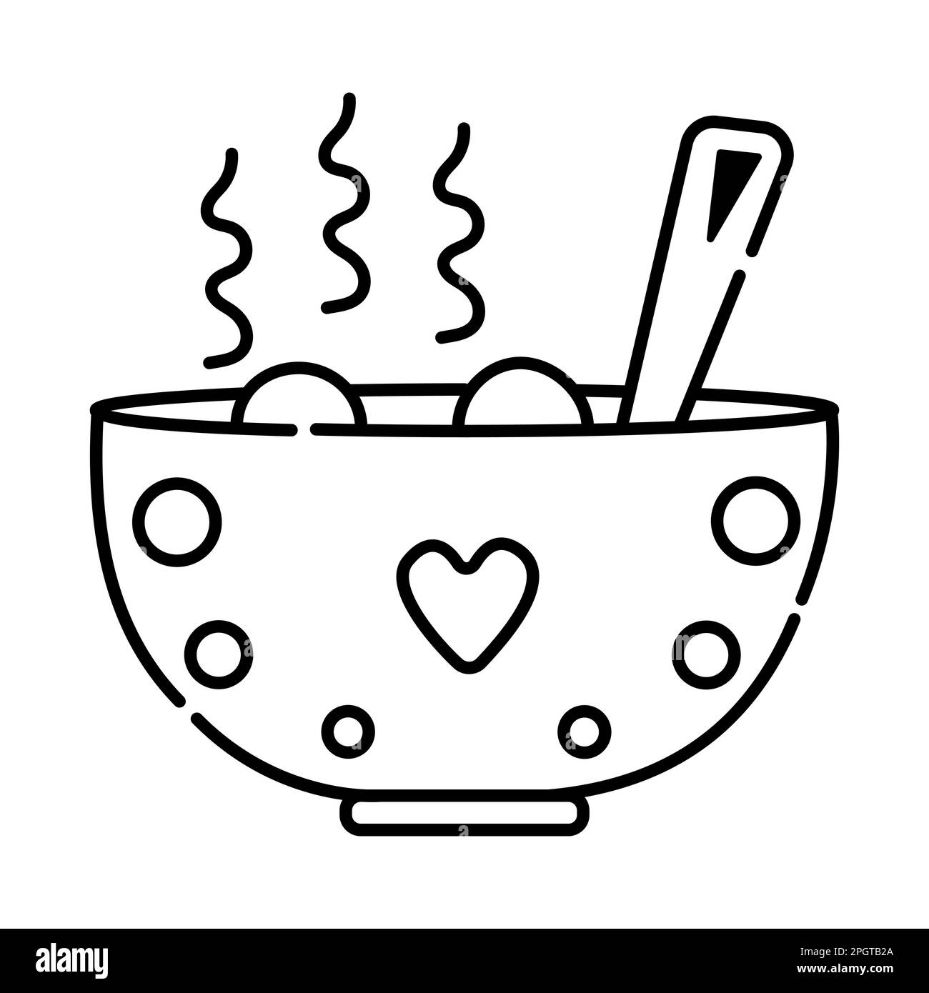 Pasto caldo, icona del piatto bianco e nero, illustrazione vettoriale di una pentola con cibo fatto in casa Illustrazione Vettoriale