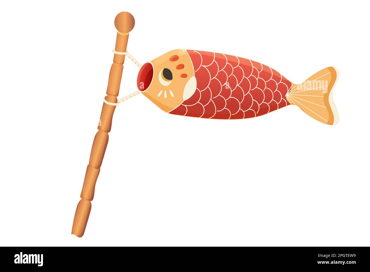 Bandiera giapponese Koinobori sul bastone di bambù, carpa tradizionale isolata su sfondo bianco. . Illustrazione vettoriale Illustrazione Vettoriale