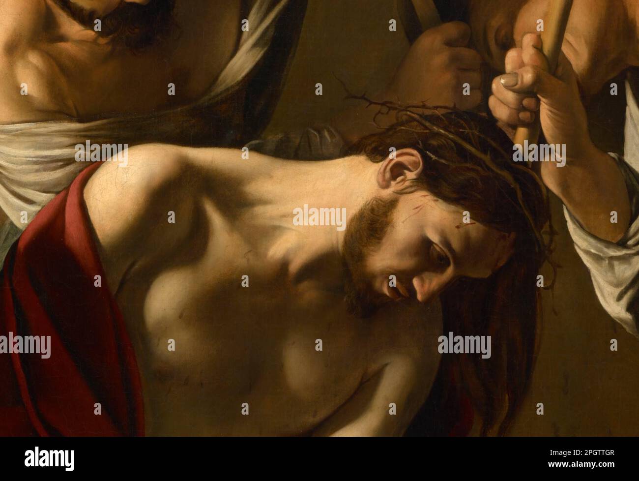 Cristo coronato di spine (particolare) tra il 1602 e il 1604 da Caravaggio Foto Stock