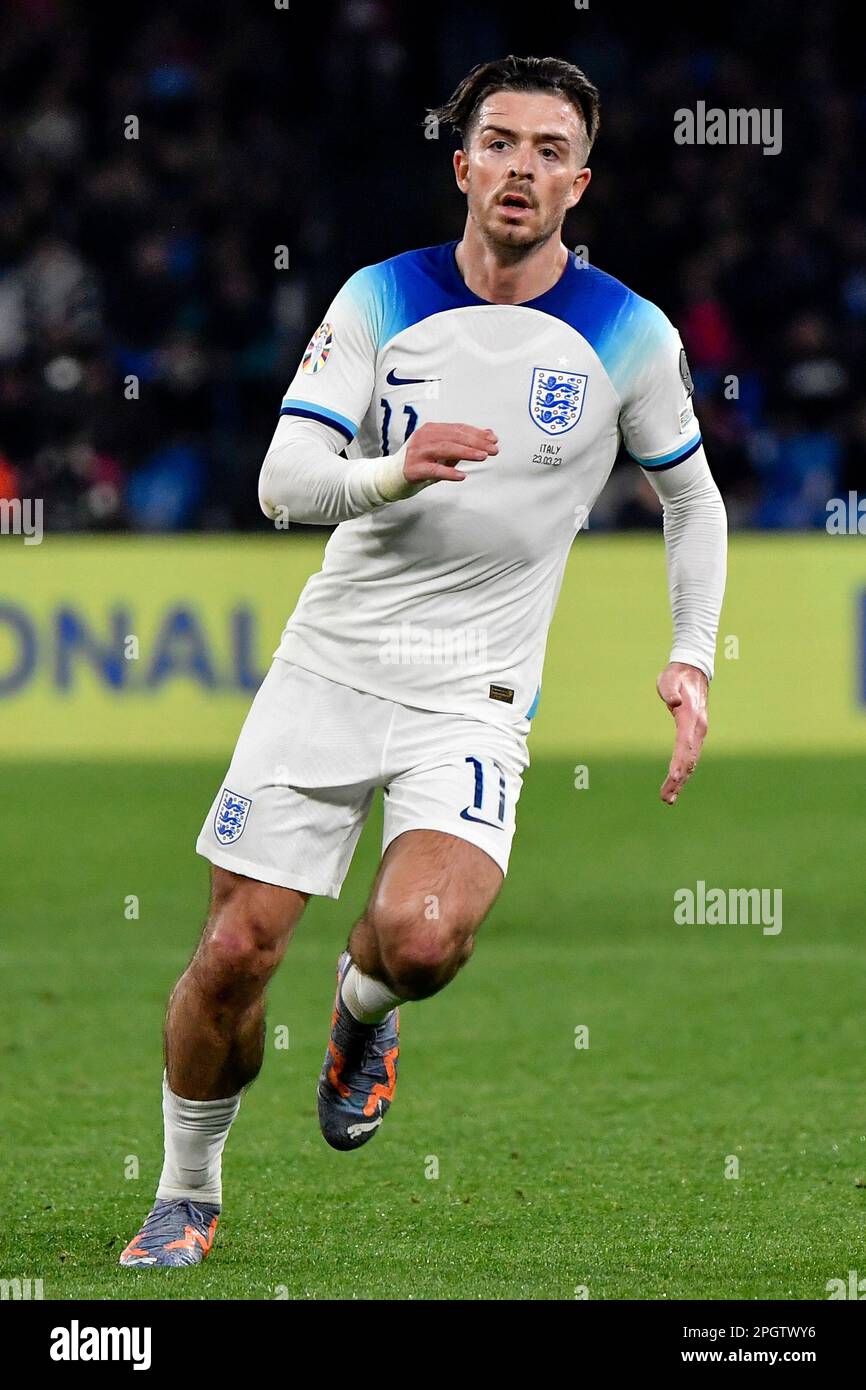 Jack Grealish d'Inghilterra in azione durante la partita di calcio di qualificazione del Campionato europeo UEFA EURO2024 di Gruppo C tra Italia e Inghilterra a di Foto Stock