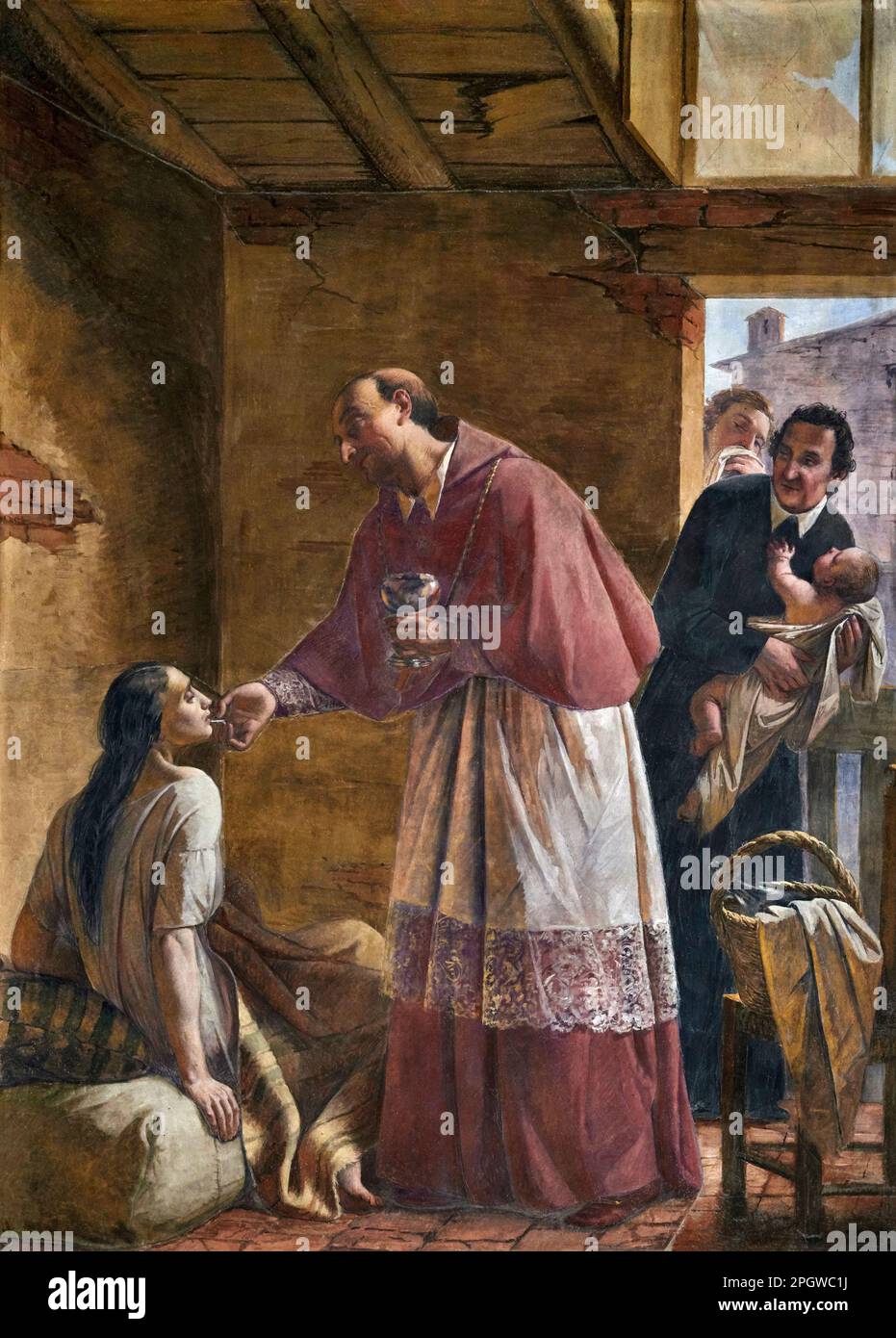 San Carlo Borromeo comunica una appostata - cresco - Antonio Guadagnini - 1855 - Rovato (Bs), chiesa di Santa Maria Assunta Foto Stock