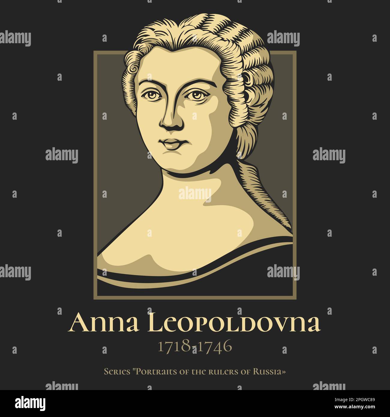 Anna Leopoldovna (1718-1746) nata Elisabeth Katharina Christine von Mecklenburg-Schwerin e conosciuta anche come Anna Carlovna Illustrazione Vettoriale