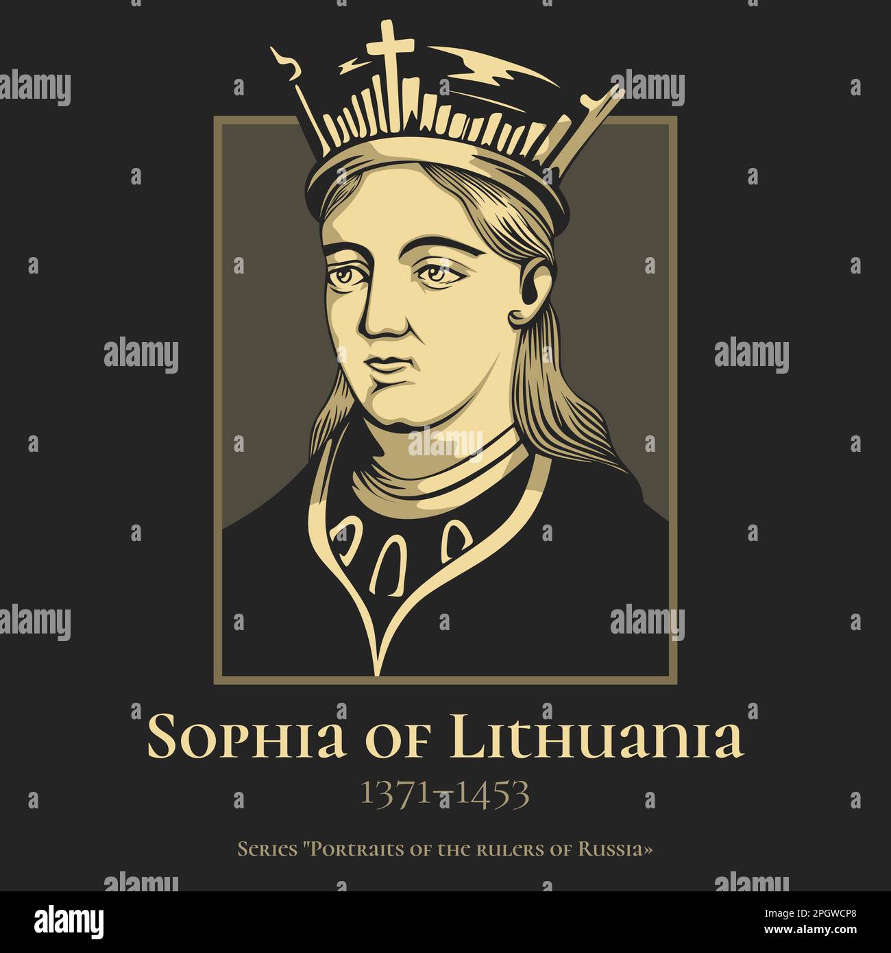 Sofia di Lituania (1371-1453), nota anche come Sofia Vitovtovna, è stata una Gran Principessa consorte di Muscovy per matrimonio con Vasili i di Russia. Illustrazione Vettoriale