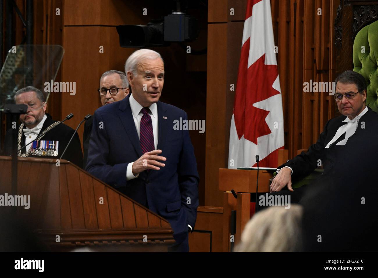 STATI UNITI Il presidente Joe Biden partecipa ad un discorso al Parlamento canadese, a Ottawa, Canada, Mach 24, 2023. Kenny Holston/Pool tramite REUTERS Foto Stock