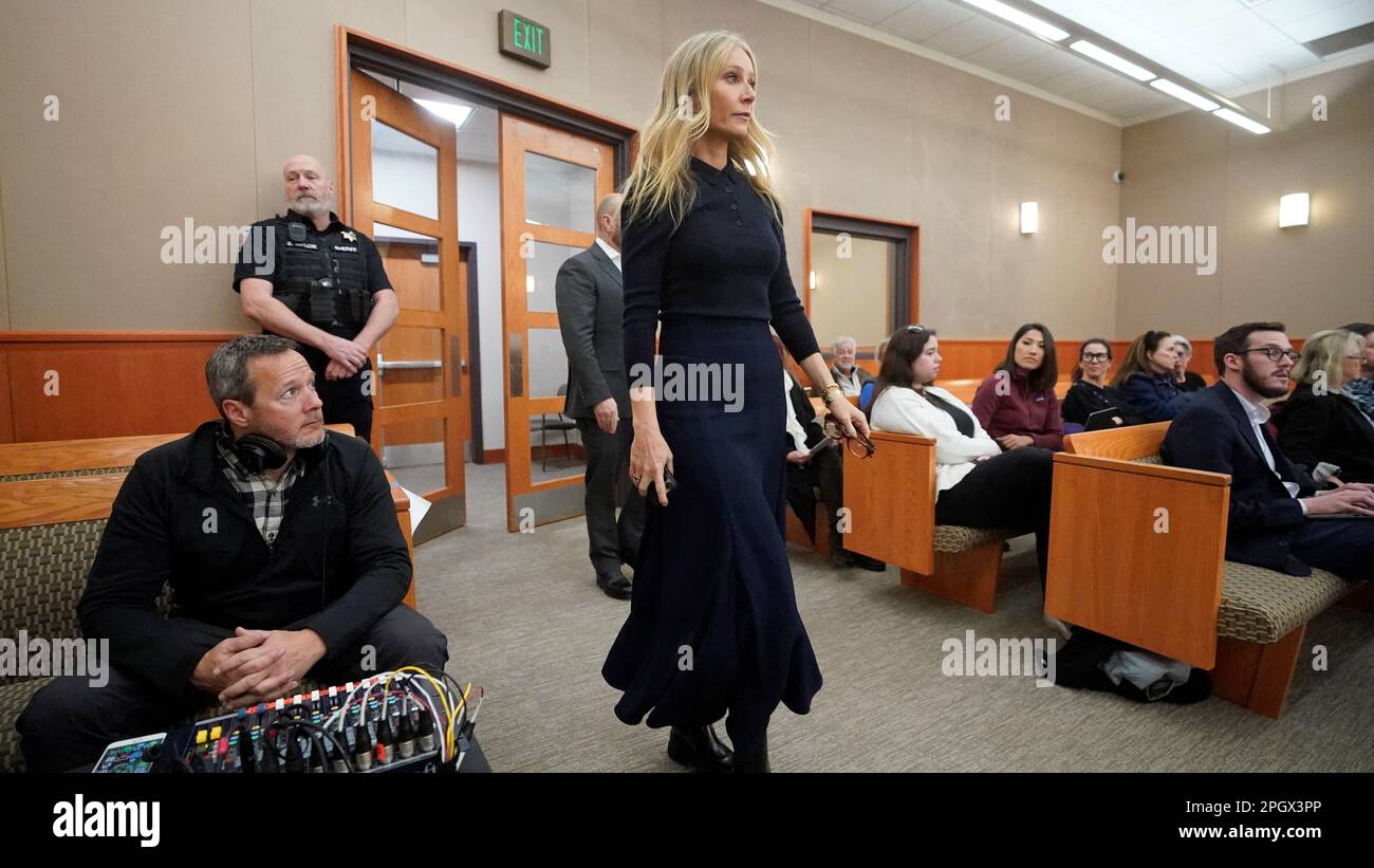 Gwyneth Paltrow entra nel tribunale per il suo crash trial, a Park City, Utah, Stati Uniti Marzo 24, 2023. Rick Bowmer/Pool tramite REUTERS Foto Stock