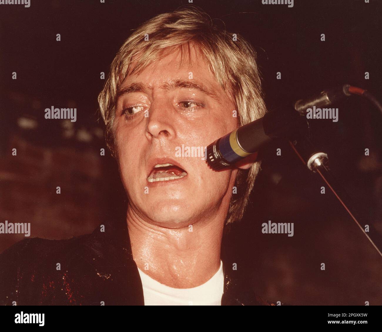 La leggenda della chitarra rock Mick Ronson canta al Lupo's Heartbreak Hotel, Providence, Rhode Island, USA, circa 1981. Foto Stock