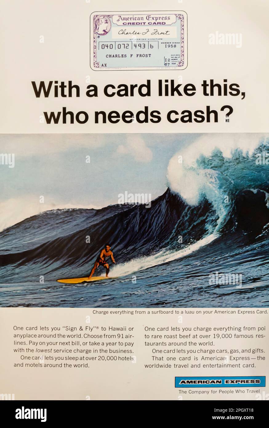 American Express Travel Card Advert in a NatGeo magazine, novembre 1966 Foto Stock