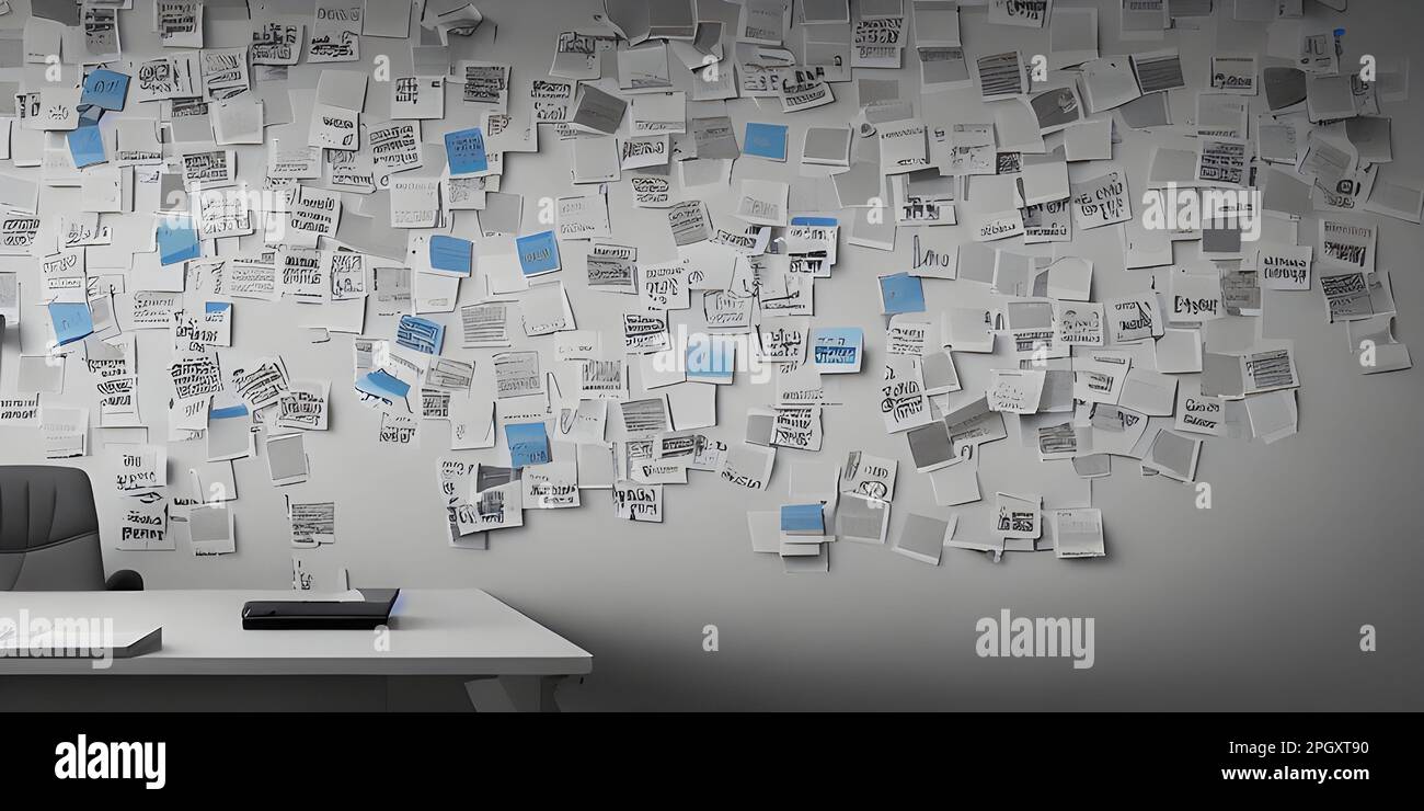 Visualizza le tue idee: Creative Office Wall con Post-it Notes Foto Stock