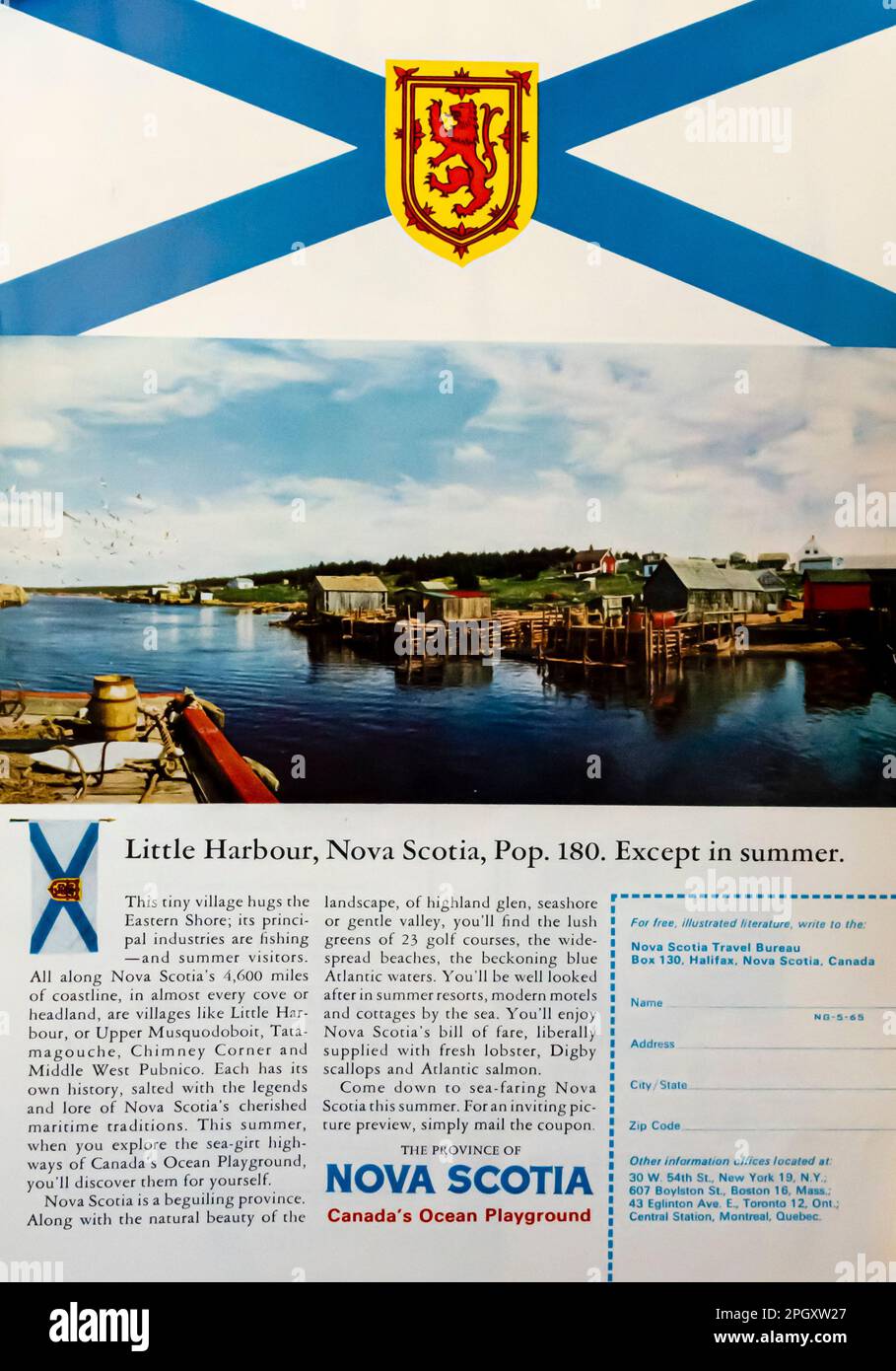 Nova Scotia Canada Travel Advert in a NatGeo magazine, maggio 1965 Foto Stock