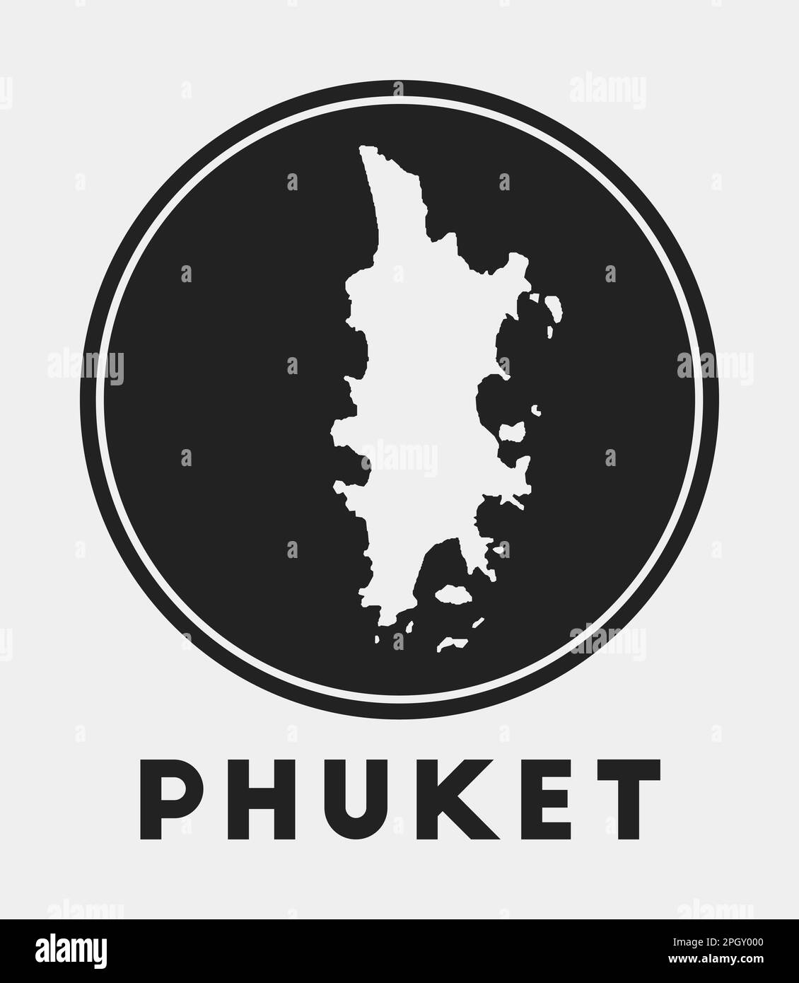 Icona di Phuket. Logo rotondo con mappa dell'isola e titolo. Elegante distintivo di Phuket con mappa. Illustrazione vettoriale. Illustrazione Vettoriale