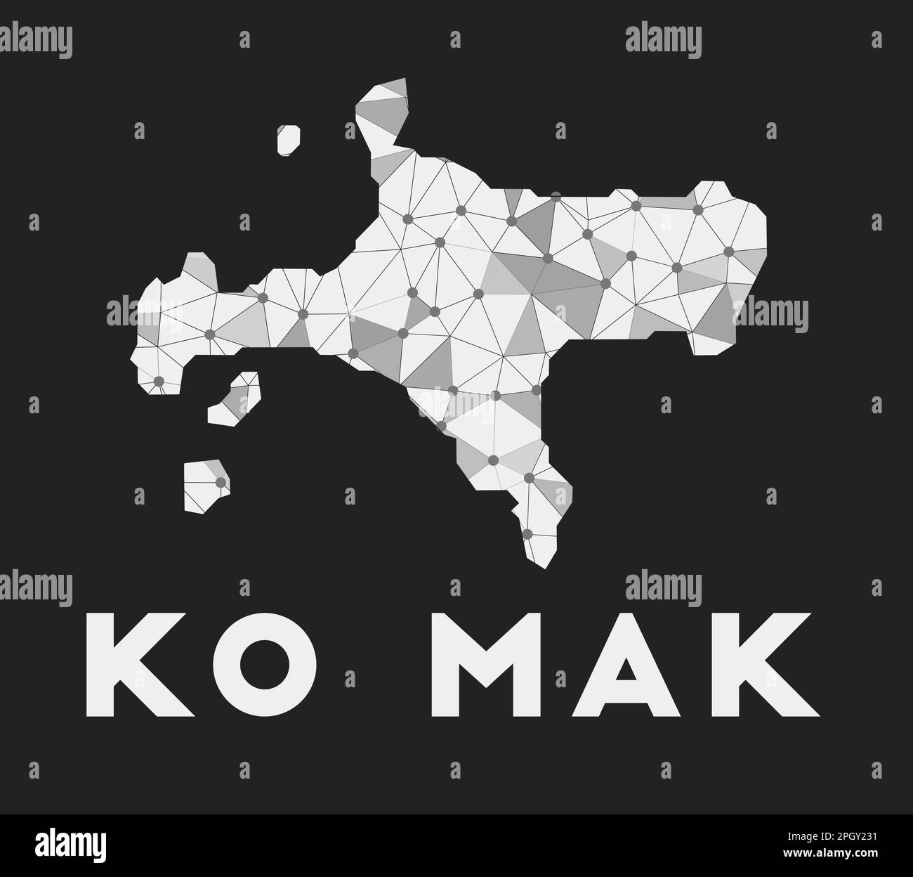 Ko Mak - rete di comunicazione mappa dell'isola. Design geometrico alla moda Ko Mak su sfondo scuro. Illustrazione Vettoriale