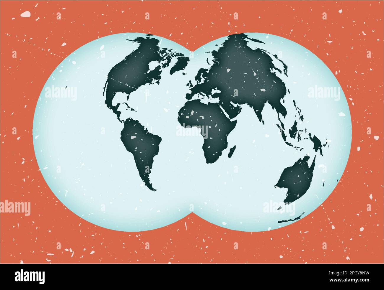 Poster della mappa del mondo. Proiezione globulare Nicolosi. Forma vintage World con texture grunge. Affascinante illustrazione vettoriale. Illustrazione Vettoriale